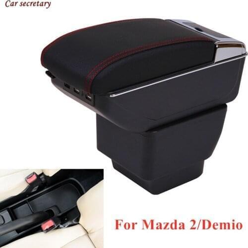 For Mazda 2/Demio Armrest box Rotatable PU Leather Center Centre Console Storage Box with ashtray car accessories