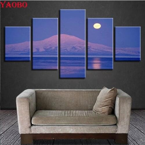Full Drill Square/Round 5d DIY Diamond Painting Snow Mountain Moon Landscape 5 Panel Diamond Embroidery Rhinestone mosaic decor