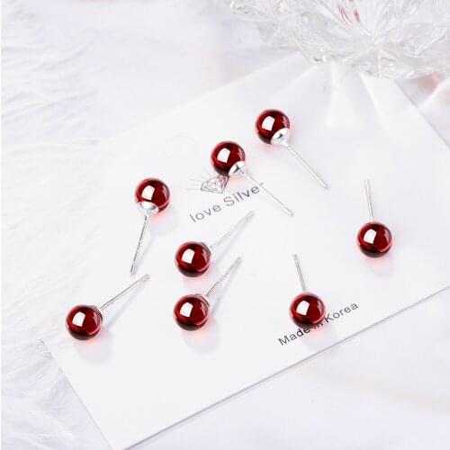 Natural red garnet ear studs