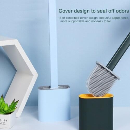Silicone WC Toilet Brush Flat Head Flexible Soft Bristles Brush with Base Non-slip Bottom Drain Hole Toilet Cleaning Artifact