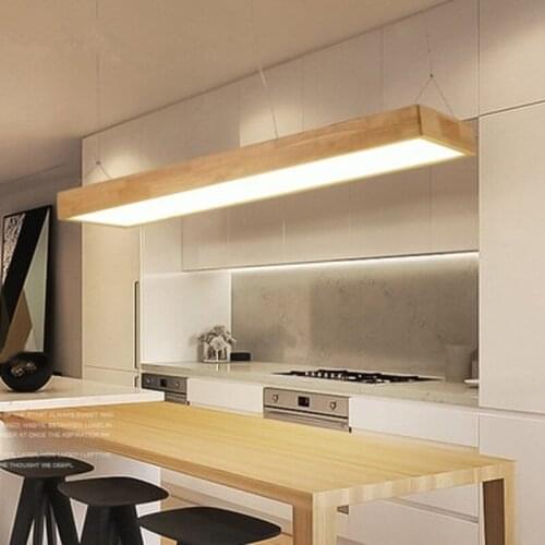 Nordic Modern Minimalist Solid Wood Pendant Light LED Strip Bar Lamp Rectangular Office Restaurant Cofe Pendant light