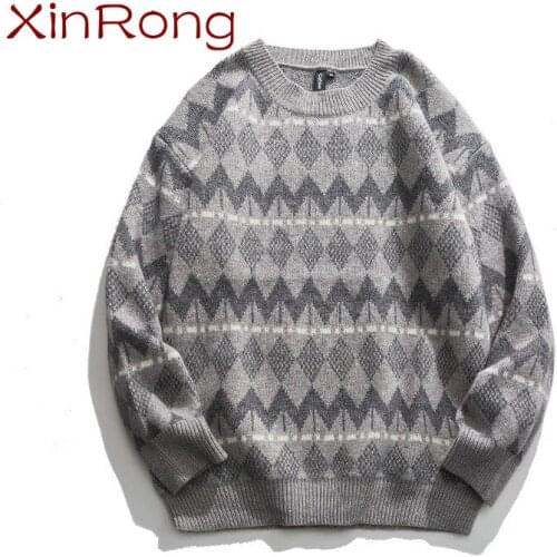 Young mens long-sleeved retro plaid sweater pullover literary O-neck Korean wild fashion sweater casual fresh Harajuku clothes