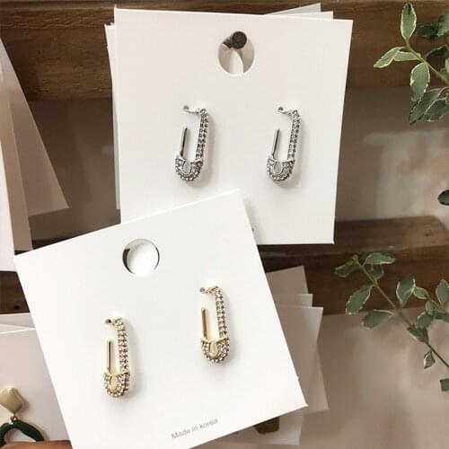 Yaologe Unique Brooch Shape Pins Earrings Korea Style Chic Rhinestone Paperclip Stud Earrings For Women Personality Jewelry Gift