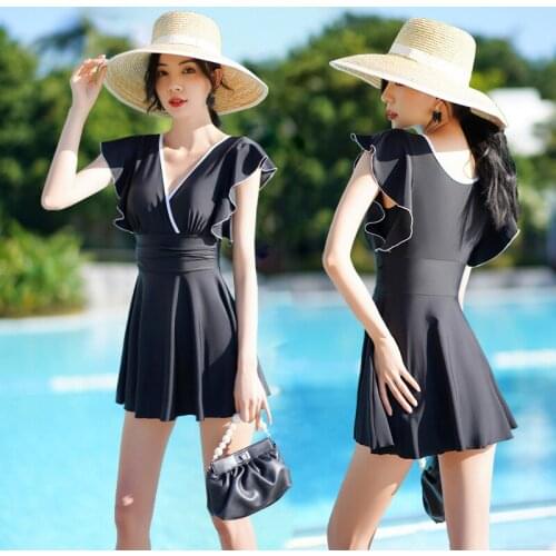 Swimsuit Lady One-piece Skirt Type INS Wind Show Thin Cover Belly Conservative Bubble Hot Spring Beach Vacation Swimsuit