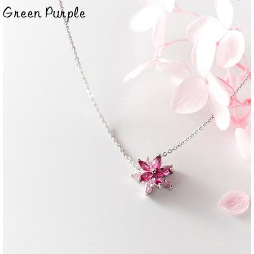 GREEN PURPLE 925 Sterling Silver Choker Necklace for Women Pink Zircon Pendants Femme Chain Jewelry Kpop Collare Plate 925 Gift