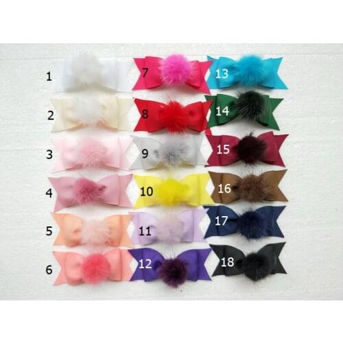 100pcs Boutique girl 4" hair bows clips pom pom Fur fur pompon headwear sweet pompoms hair accessories Hairpins GR106