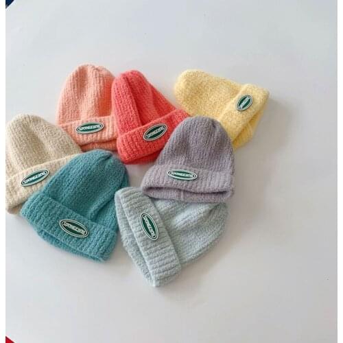 2021 Cream color childrens warm knitted hat Baby Boy Girls Winter Hats Beanie Solid Color Infant Toddler Kids Cap Bonnet 50-52