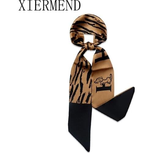 2021 New Fashion Long Narrow Silk Scarves Ins Print Double-sided Zebra Scarf French Hair Band Ribbon Women Skinny Headband