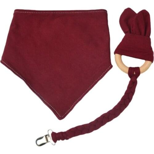 3 Pcs/Set Newborn Baby Toddler Pacifier Clip Saliva Towel Wooden Ring Teether