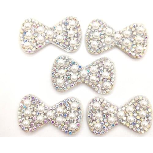40Pcs 3.7X2.2CM Padded Pearl Bowknot Applique for DIY Clothes Hat Shoes Headwear Hair Clips Decor Patches