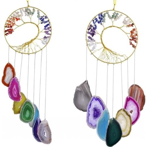 TUMBEELLUWA 7 Chakra Healing Crystal Tree of Life Wall Hanger Onyx Geode Slice Hanging Ornament,Window Decor Souvenir Home Decor