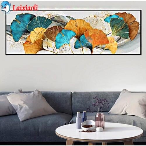 Full Square Round Drill 5D Diamond Painting Abstract Ginkgo biloba Leaf 5D Embroidery "Yellow Green Blue Plant Leaf" Home decor