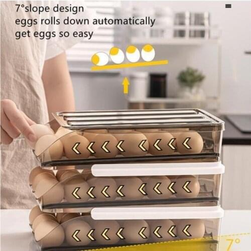 Automatic slide Eggs Storage Box Plastic Eggs Holder Basket Container Dispenser Organizer Closet For Fridge Kitchen