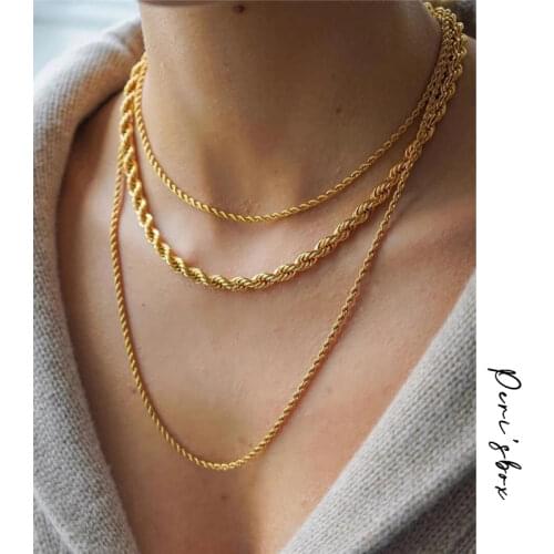 PerisBox Gold Color Twisted Rope Chain Necklaces Chunky Wide Thin Chains Necklaces for Women Minimalist Necklace Instajewelry