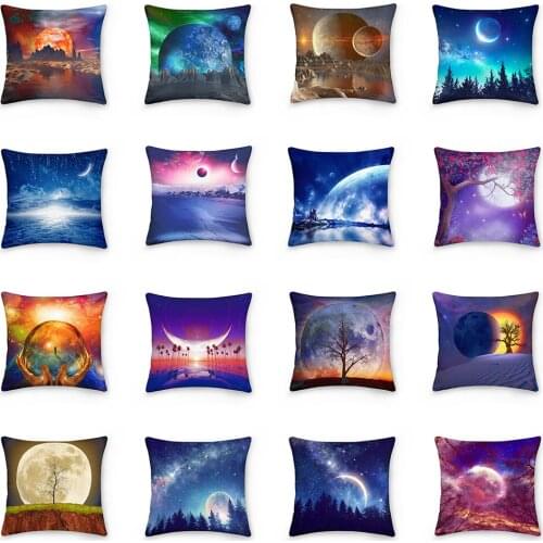 Double Sided Moon Landscape Cushion Cover Polyester Throw Pillow Covers Sofa Home Decor Decoration Decorative Pillowcase