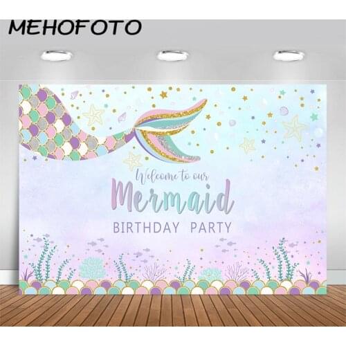 MEHOFOTO Mermaid Backdrop Mermaid Birthday Party Photo Background for Photo Booth Under The Sea Photography Backdrops