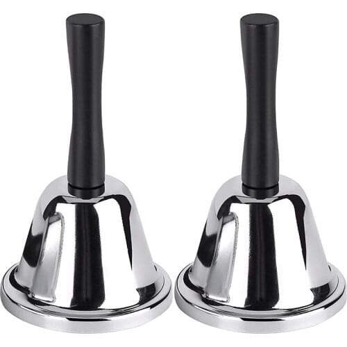 Loud Hand Bell, 2 Pack Silver Steel Hand Bells Dinner Bells for Inside Classroom Bell, for Food Line, Alarm, Ringing
