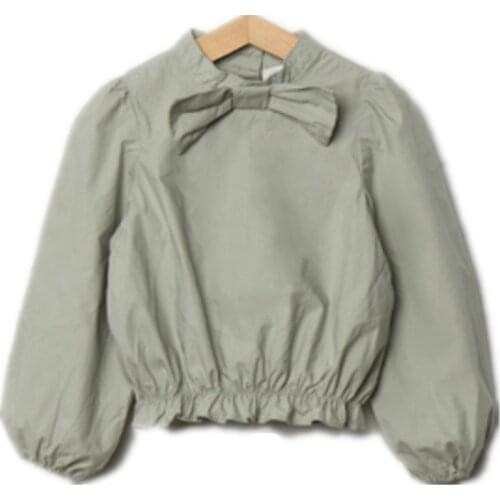 4 6 8 10 12 14 yrs girls solid big bow cotton blouse lantern sleeve blouses children fashion button-back tops 2020 spring