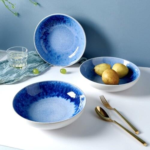 9 inch Japanese-style ceramic dinner plate Nordic household soup plate large capacity creative porcelain kiln changing tableware