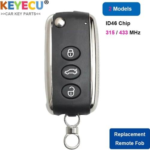 KEYECU Flip Smart Remote Key Fob 315MHz / 433MHz ID46 Chip for Volkswagen Phaeton 2010 2011 2012 2013 2014 2015 With Uncut Blade