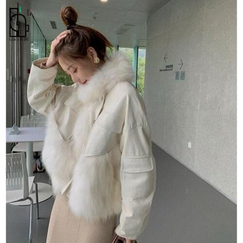 2021 Women Autumn Winter New Faux Fox Fur Jacket Female Stand Collar Spliced Long Sleeve Coat Female Casual Loose Outerwear