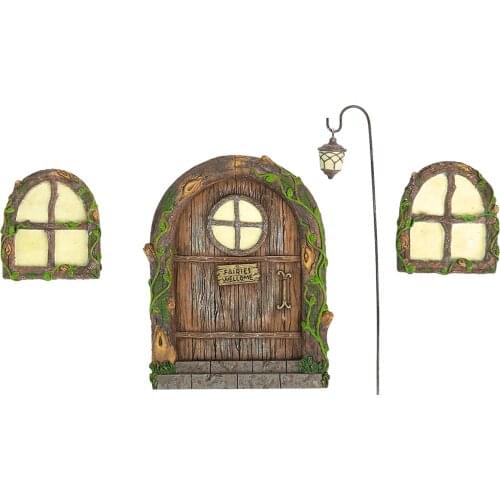 2021 NEW Yard Art Decor Fairy Door And Windows Set For Garden Trees Fairy Kit Resin Handicraft Garden Decoration
