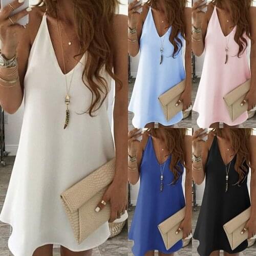 2021 New Womens Chiffon Sling V-neck Swing Fashion Trendy All-match Dress Large Size Womens Clothing