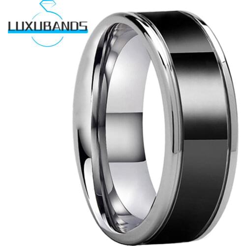 8MM Men Wemen Tungsten Wedding Ring Gold Offset Line Brushed Finished Comfort Fit