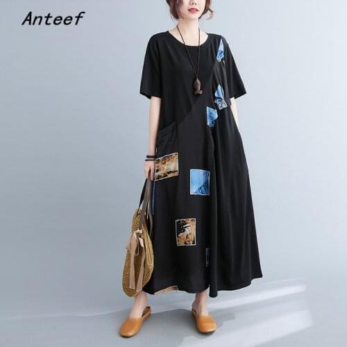 Short sleeve black vintage floral dresses for women casual loose long woman summer dress elegant clothes 2021 sundress