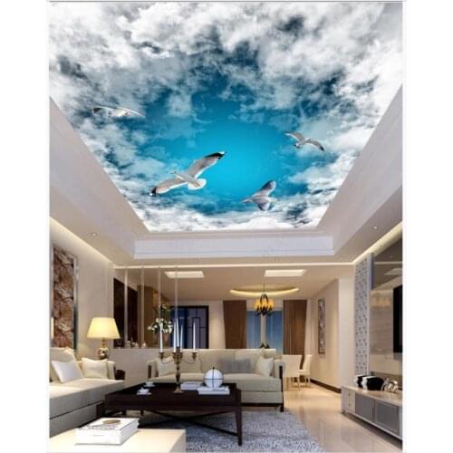 Custom photo wallpapers 3d ceiling mural wallpaper for walls 3 d Blue sky, white clouds, seagull, ceiling, zenith mural