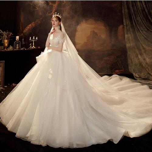 GY Luxury Ball Gown Wedding Dresses Lace Up Back Beading Crystal Robe