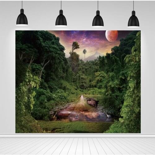Scopiso Wonderland Backdrop Forest Tree Moon Mountain Scene Baby Kids Birthday Green Photography Background For Photo Studio
