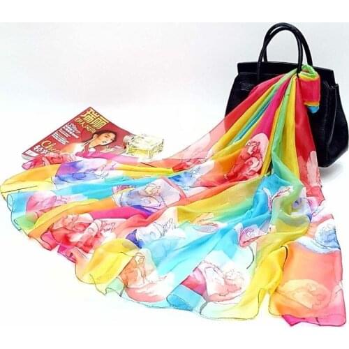 HanXi Oversize Chiffon Silk Scarf Rainbow Print Shawl Summer Sunscreen Female Scarf Beach Scarf Variety Thin Section Shawl 200cm
