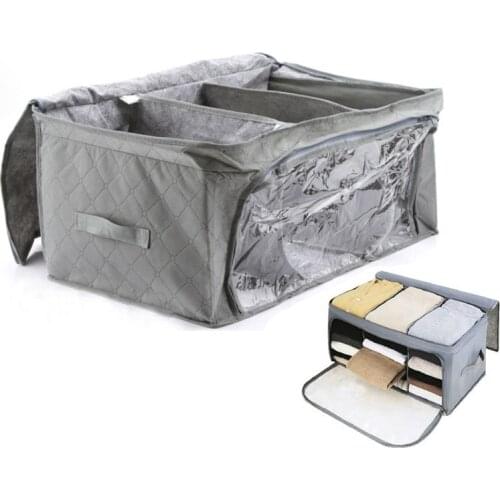 3 Grid Foldable Clothes Organizer Bag Great for Blankets Clothes Breathable Fiber Closet Clothing Storage