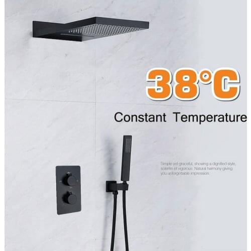 38° Constant Temperature Embedded Dark Loading Wall Bath All Copper Faucet Dumb Black Hot And Cold Shower Room Shower Faucet set