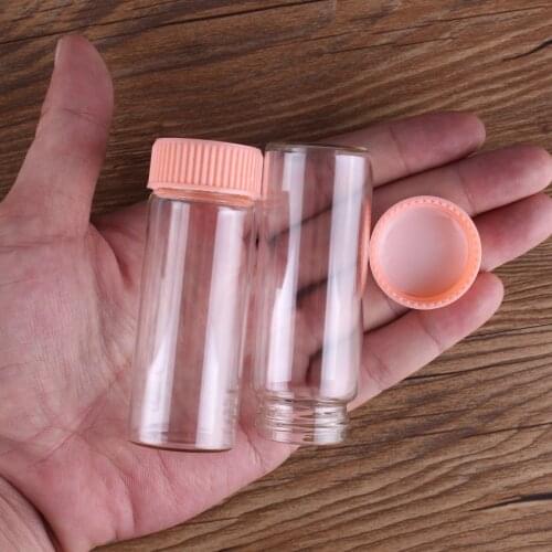 5pcs 40ml 30*80mm Glass bottle with Pink Plastic Lids glass vessels Potion bottles Glass Vials Spice Jars for Wedding party