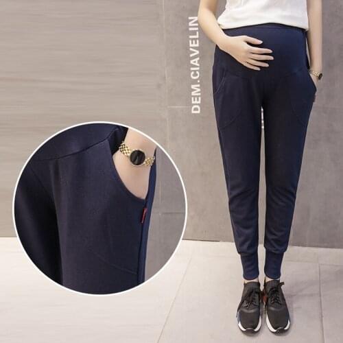 Maternity Capris Pants ninth Length Loose harem pants mother Clothes for Pregnant Women Elastic Waist Casual sports 4 Colors