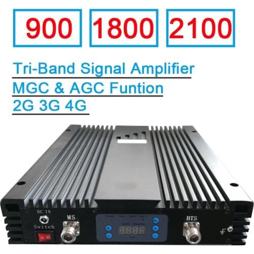 Cellular Repeater Tri-Band Signal Amplifier Repeater Gsm 2g 3g 4g 85dB Gain Adjustable Gain Gsm 900 LTE1800 WCDMA 2100 27dBm