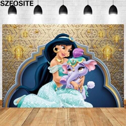 Cartoon Little Elephant Golden Pattern Background Princess Picture Girl Birthday Party Decorated Photography Photo Vinyl Banner