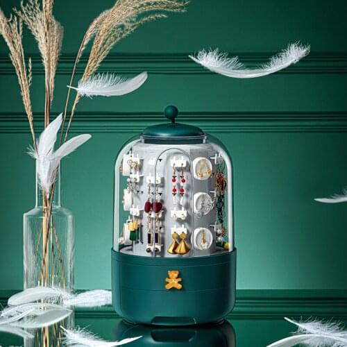 360 Rotating Jewelry Organizer Cosmetic Storage Box Transparent Makeup Organizer Earring Necklace Desktop Organizer Dropshipping