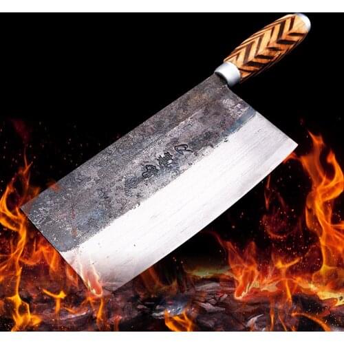 Handmade High Carbon Forged Kitchen Cleaver Chinese Kitchen Knives Traditional Wood Handle Slicing Serbian Chef Camping Knife
