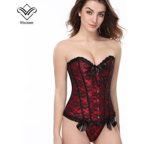 Wechery Women Bustier&Corset Sexy Gothic Clothing Steampunk Corset Lace up Corsage basque Slimming Shaper Shoulder Corset S-6XL