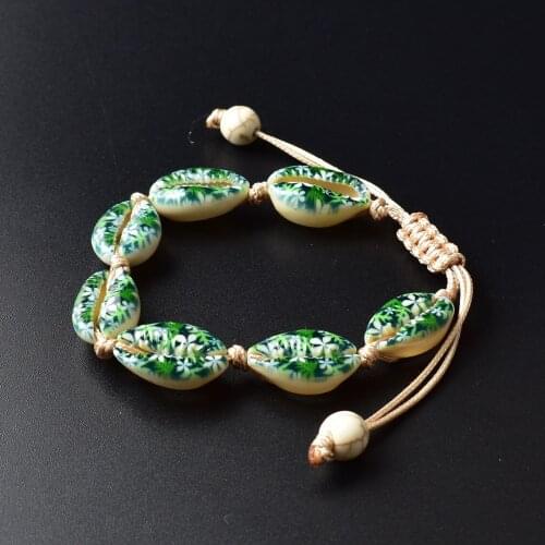 Green Shell Charm Bracelet Handmade Beach Accessories For Women Ankle Bracelet Adjustable Boho Wristbands Summer Jewelry Gift