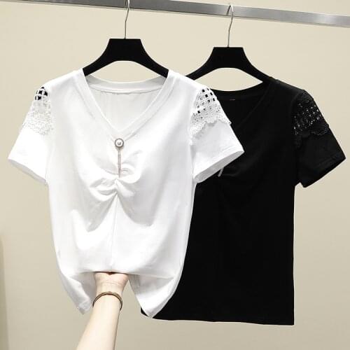White Tees T Shirt Women 2021 Summer Top Casual Short sleeve Hollow Out Tshirt Cotton T-Shirt Tops Tee Shirt Femme Good Quality