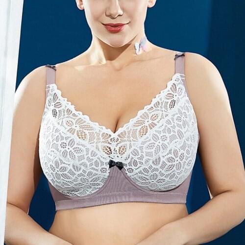 Plus Size Bras For Women Full Coverage Non-Padded Bralette Soft Cups Lace Up Embroidery Minimizer Sexy Underwear E F G H I J Cup