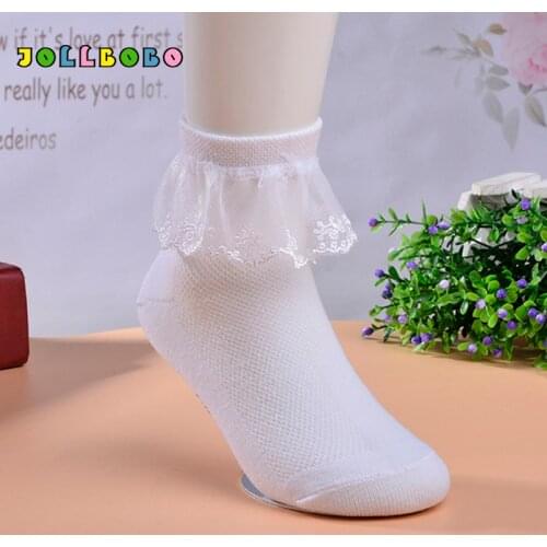 4 Colors New Summer Retro Lace Ruffle Frilly Socks Girls Kids Princess Mesh Solid Cotton Short Sock White Schoolgirl Dance Socks