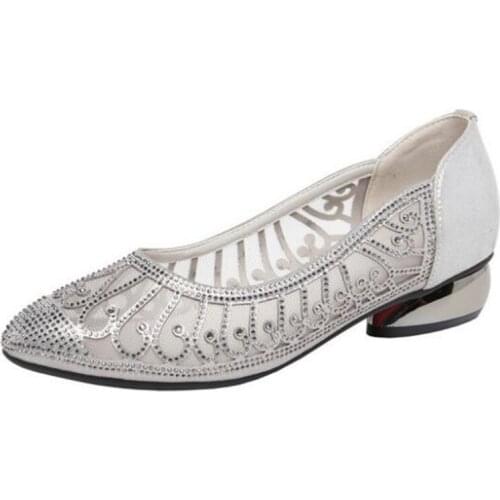 2020 Spring and Summer Shoes Woman Rhinestone Mesh Hollow Sandals Large Size Fashion Shoes Women Low Heel Shoes Women Shoes