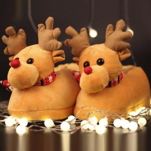 Women slippers Christmas deer Velet Home slippers Large size 40-43 Lovely House slippers for women Non slip Female shoes Warm