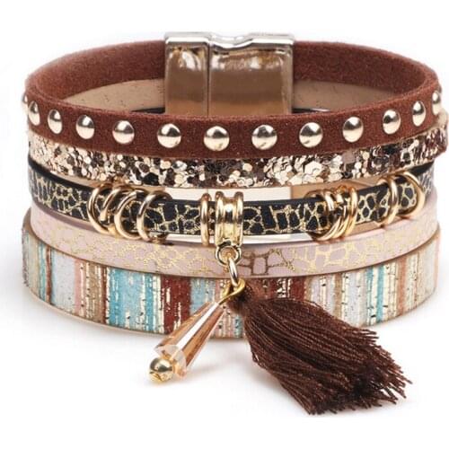 5 Color Leather Bracelet Summer Charm Tassel Bracelets Multi-layer Bohemian Bracelets&Bangles For Women Jewelry Gift Wholesale