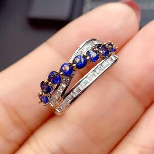 Natural Sapphire 925 Silver Jewelry Ring Women Fine Jewelry 1pc 3mm